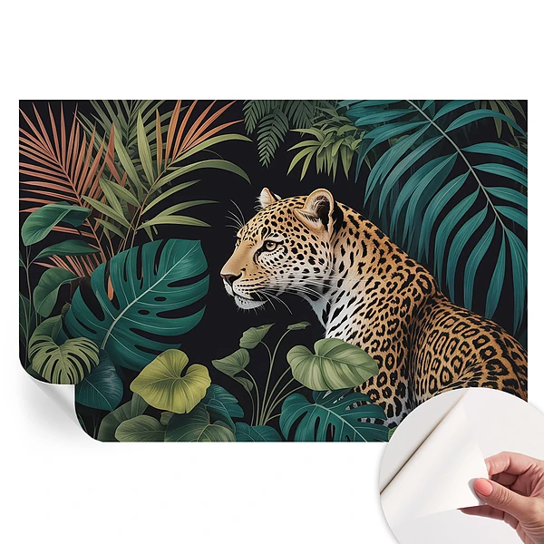Fototapet modern pentru sufragerie cu model leopard exotic