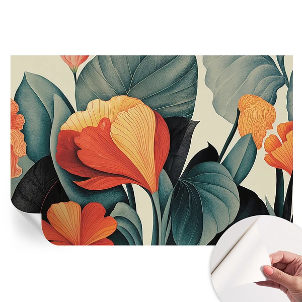 Fototapet modern pentru sufragerie cu model cu flori colorate