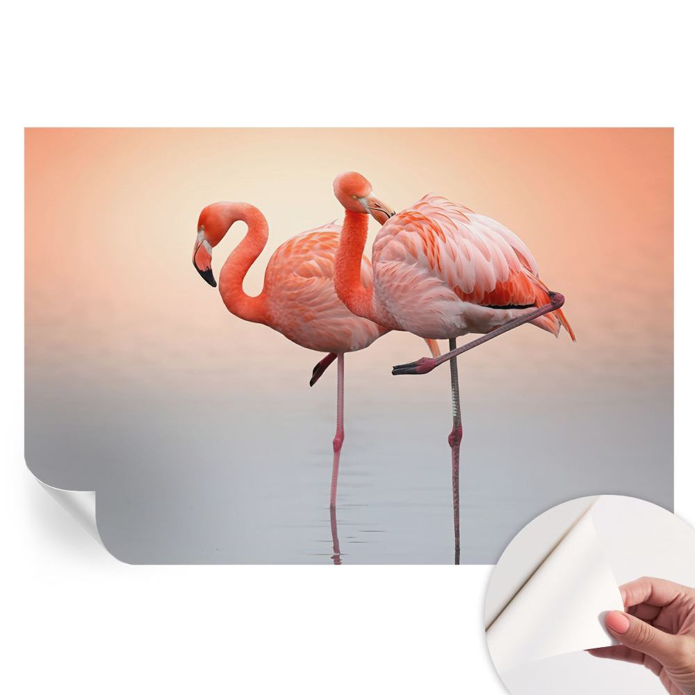 Fototapet modern pentru sufragerie cu flamingo delicați