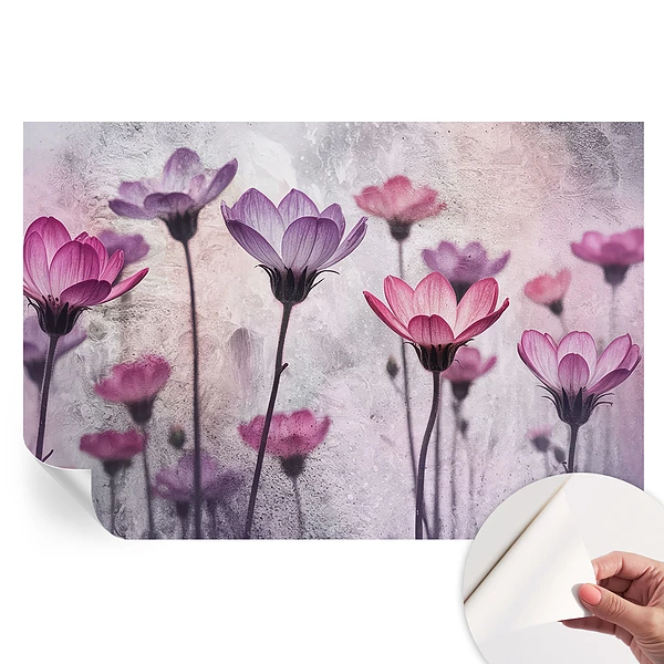 Tapet autoadeziv pentru camera de zi cu model de flori pastelate