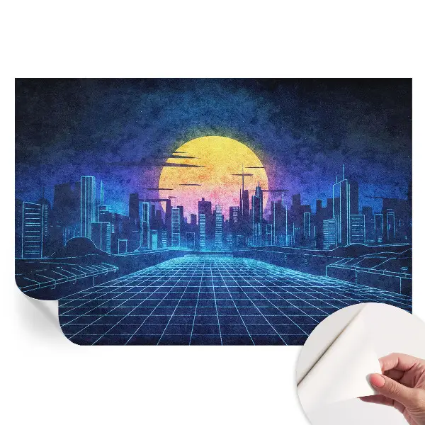 Fototapet modern pentru sufragerie cu peisaj futurist