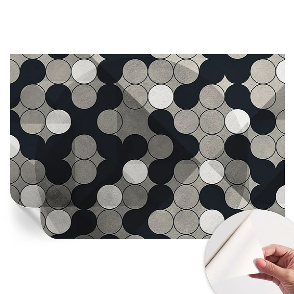 Tapet autoadeziv pentru camera de zi cu model geometric de cercuri