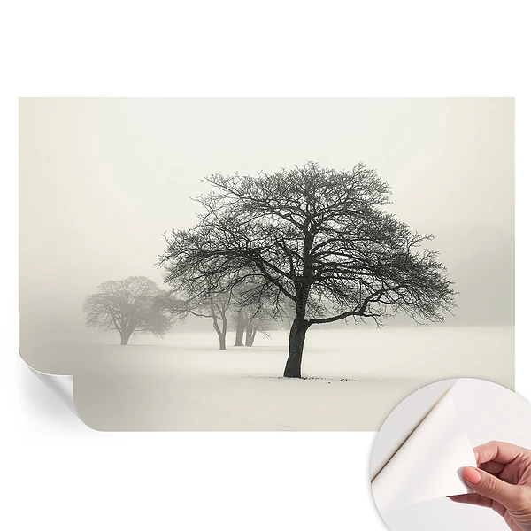 Tapet fotografic autoadeziv cu peisaj de iarnă cu copaci