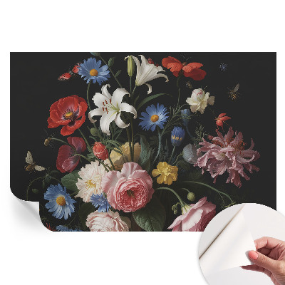 Fototapet modern pentru sufragerie Flori cu insecte