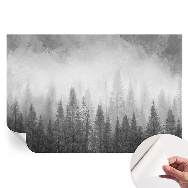 Fototapet modern cu model de ceață în pădure pentru sufragerie
