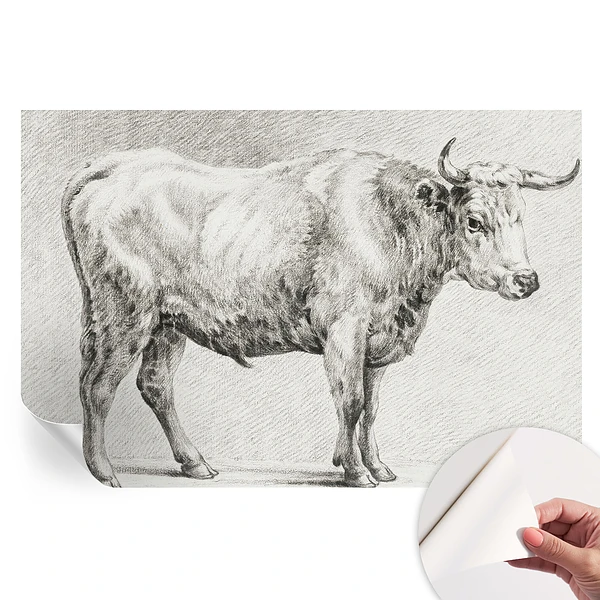 Fototapet modern cu desen stil creion cu taur pentru sufragerie