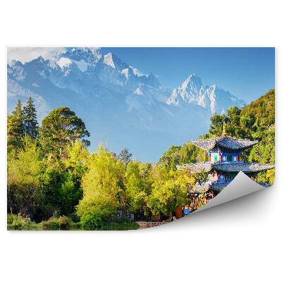 Fototapet vintage Pavilion Asia Natură Plantează Munți Înzăpeziți