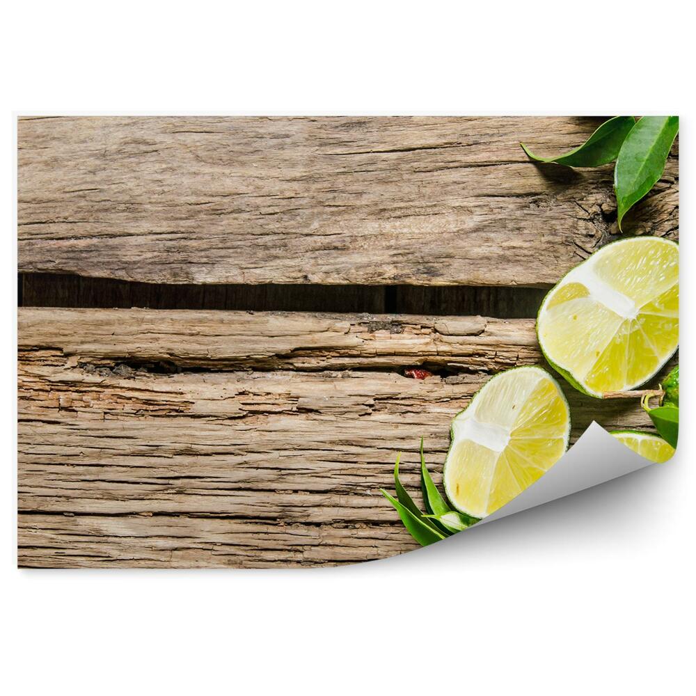 Decor fototapet Felii de tei verde, jumătăți, frunze, lemn