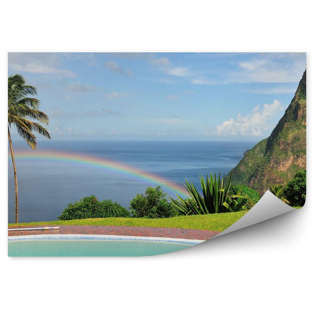 Fototapet vintage Piscina Roci Ocean Palmieri Cer Nori Curcubeu