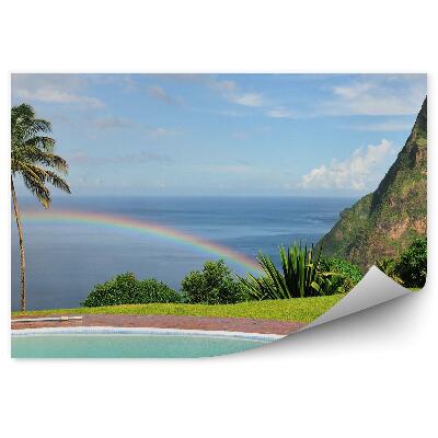 Fototapet vintage Piscina Roci Ocean Palmieri Cer Nori Curcubeu