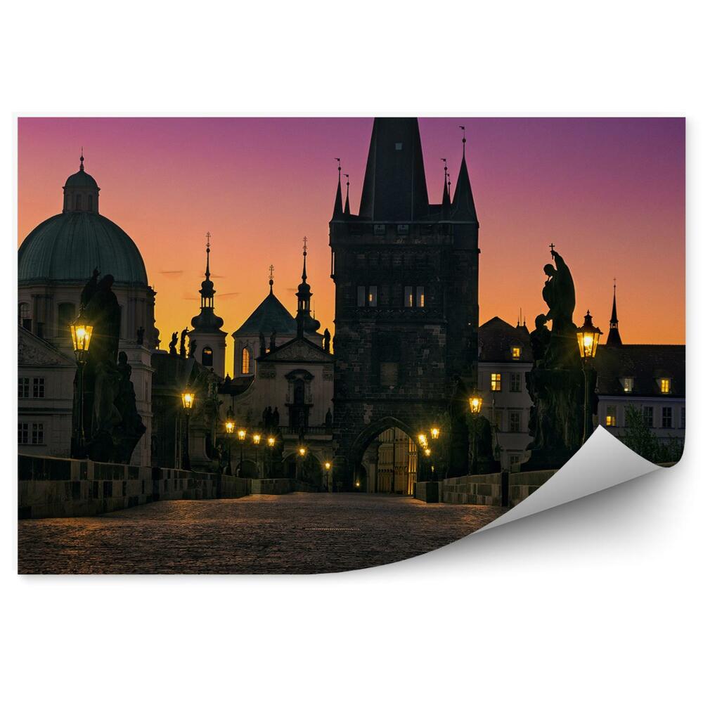 Fototapet pentru perete Podul Charles Bridge Praga sculpturi colorate pe cer