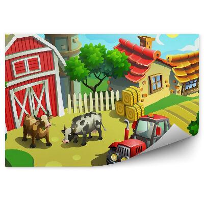 Fototapet perete Tractor de animale colorate din sat