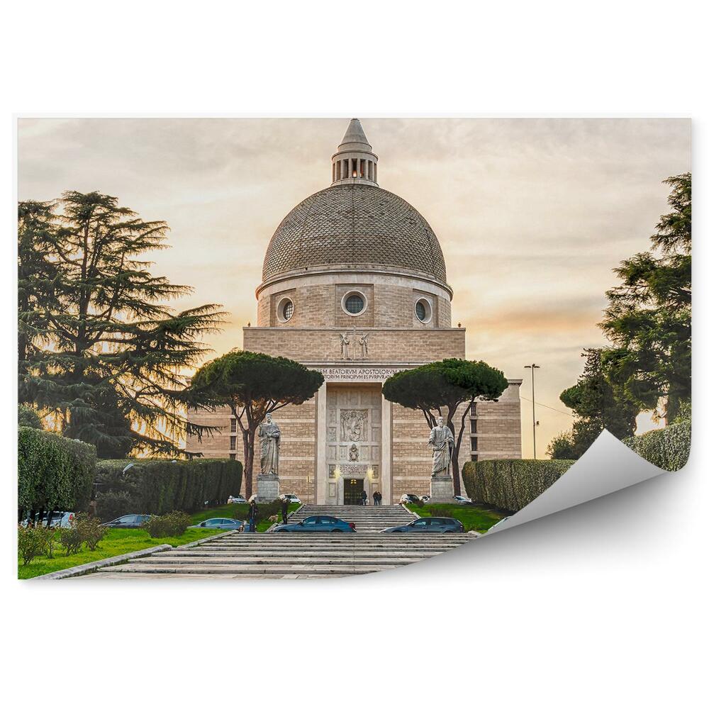 Fototapet vintage Biserica Santi Pietro E Paolo Roma Italia Copaci Mașini