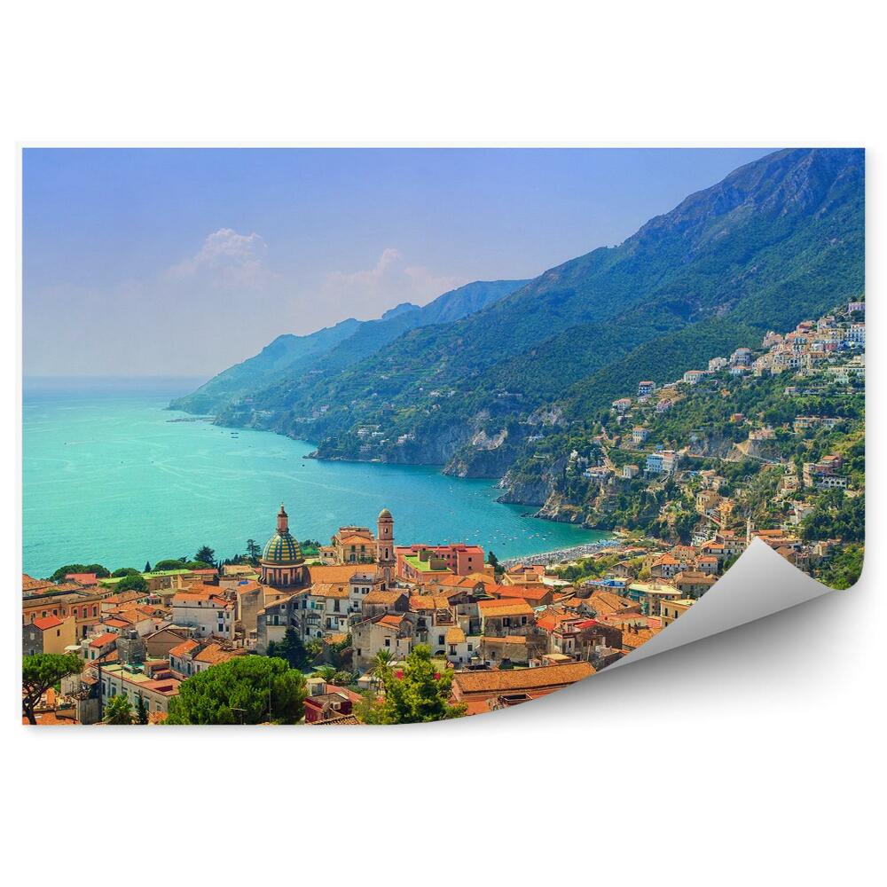 Fototapet Coasta Amalfi Cladiri Mare Munti Nori Napoli