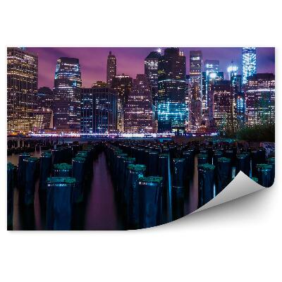 Decor fototapet Zgârie-Nori Trunchi Apă Lumini De Noapte