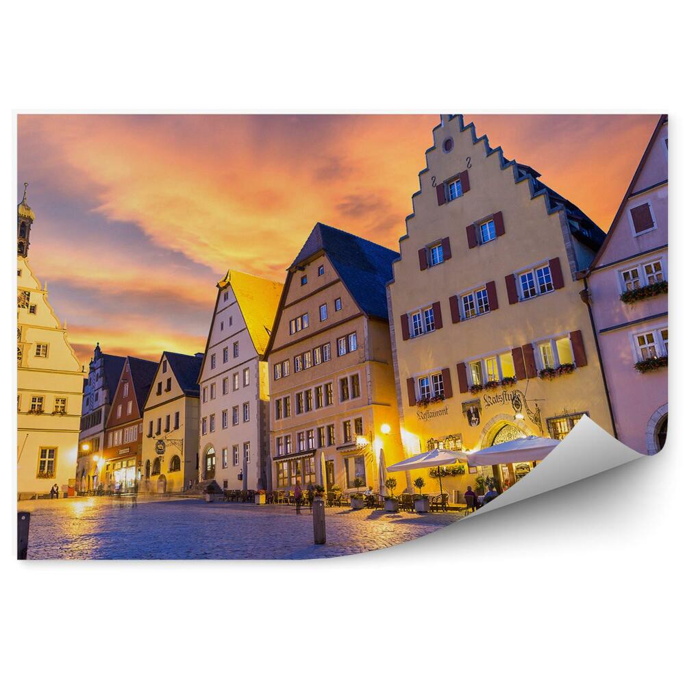 Fototapet vintage Clădiri Găzduiește Trotuar Apus De Soare Panorama Orașului