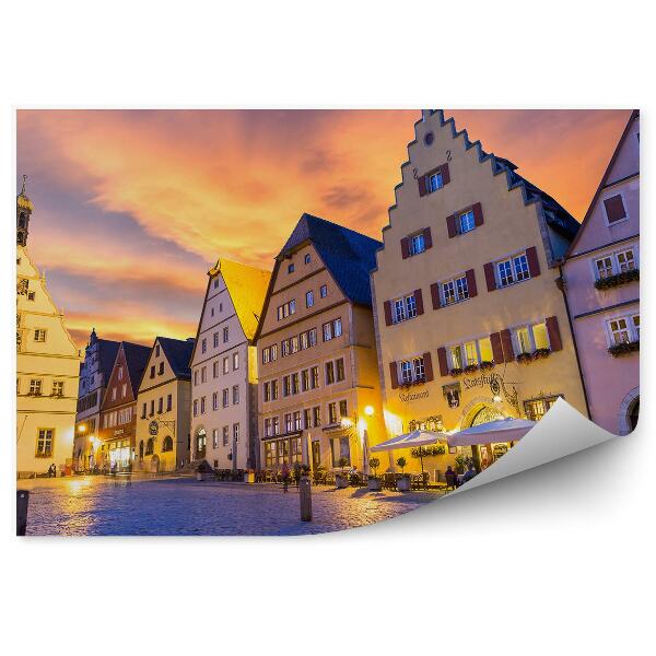 Fototapet vintage Clădiri Găzduiește Trotuar Apus De Soare Panorama Orașului