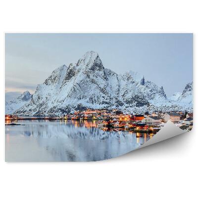 Decor fototapet Insule Lofoten, zăpadă, munți, oraș