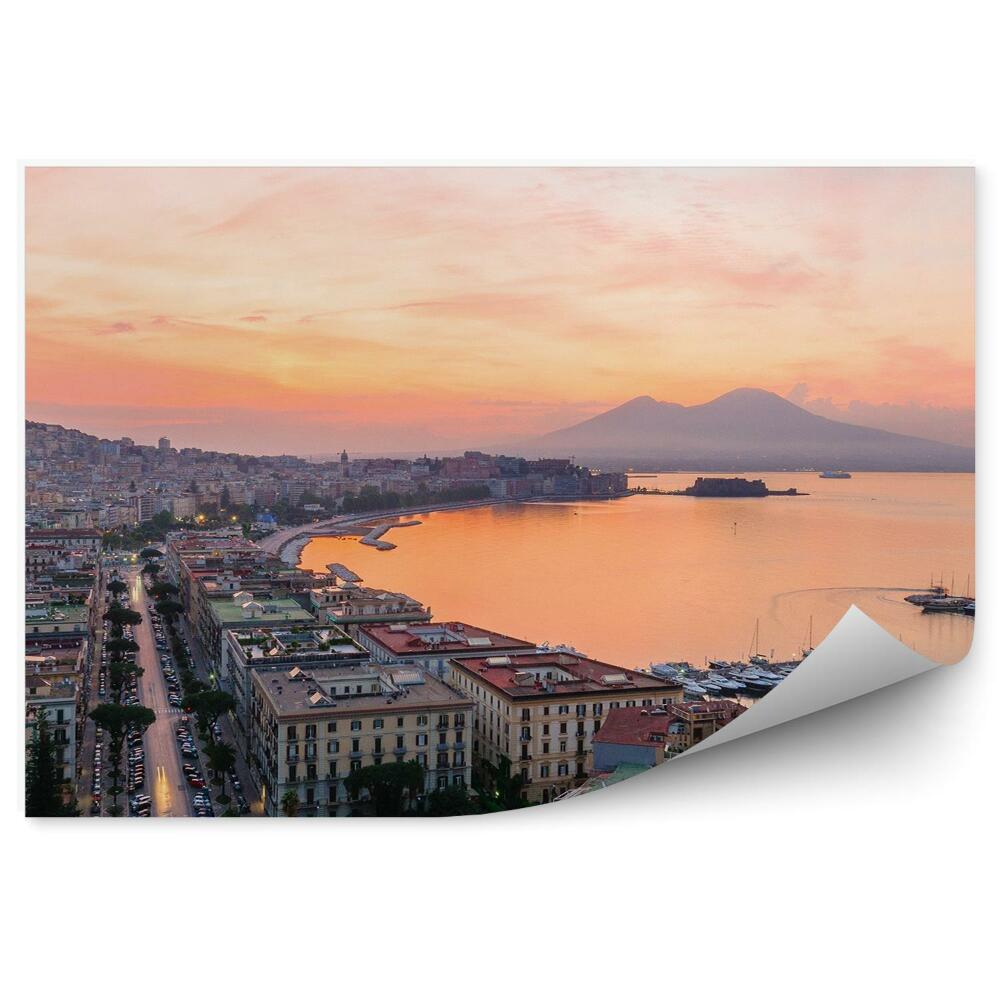 Fototapet vintage Clădiri Ocean Mare Bărci Munți Copaci Napoli Italia