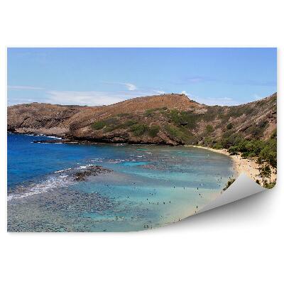 Decor fototapet Frumoasă Plajă Insulă Oahu Ocean Oameni Munți Palmieri Hawaii Cer