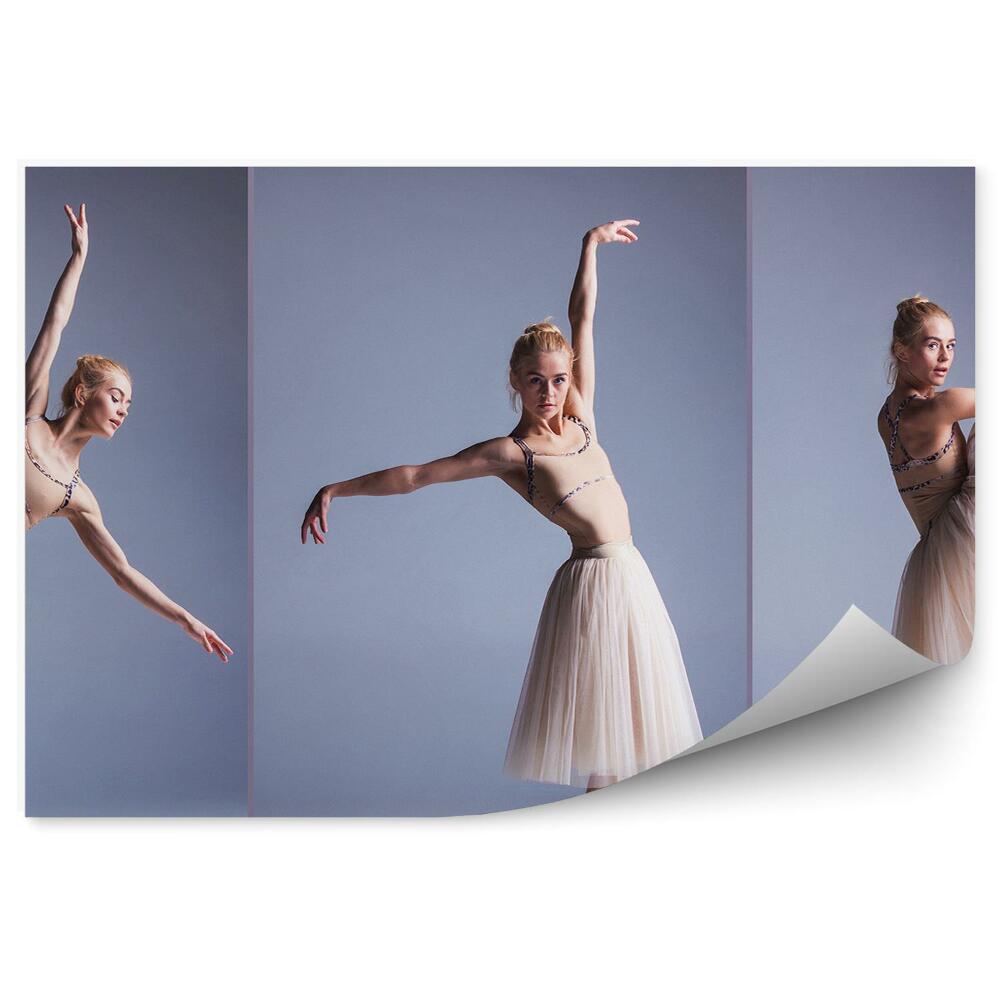 Fototapet vintage Tânără balerină în fustă lungă pe fundal gri