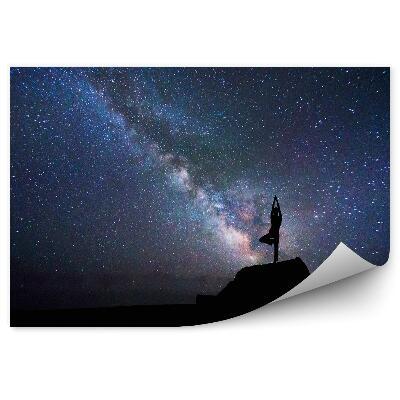 Fototapet vintage Yoga Construind Copaci Calea Lactee Stele Cer