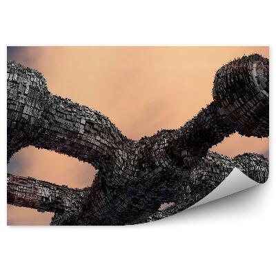 Fototapet vintage 3D Futurist Ozn Navă Spațială Cer Nori