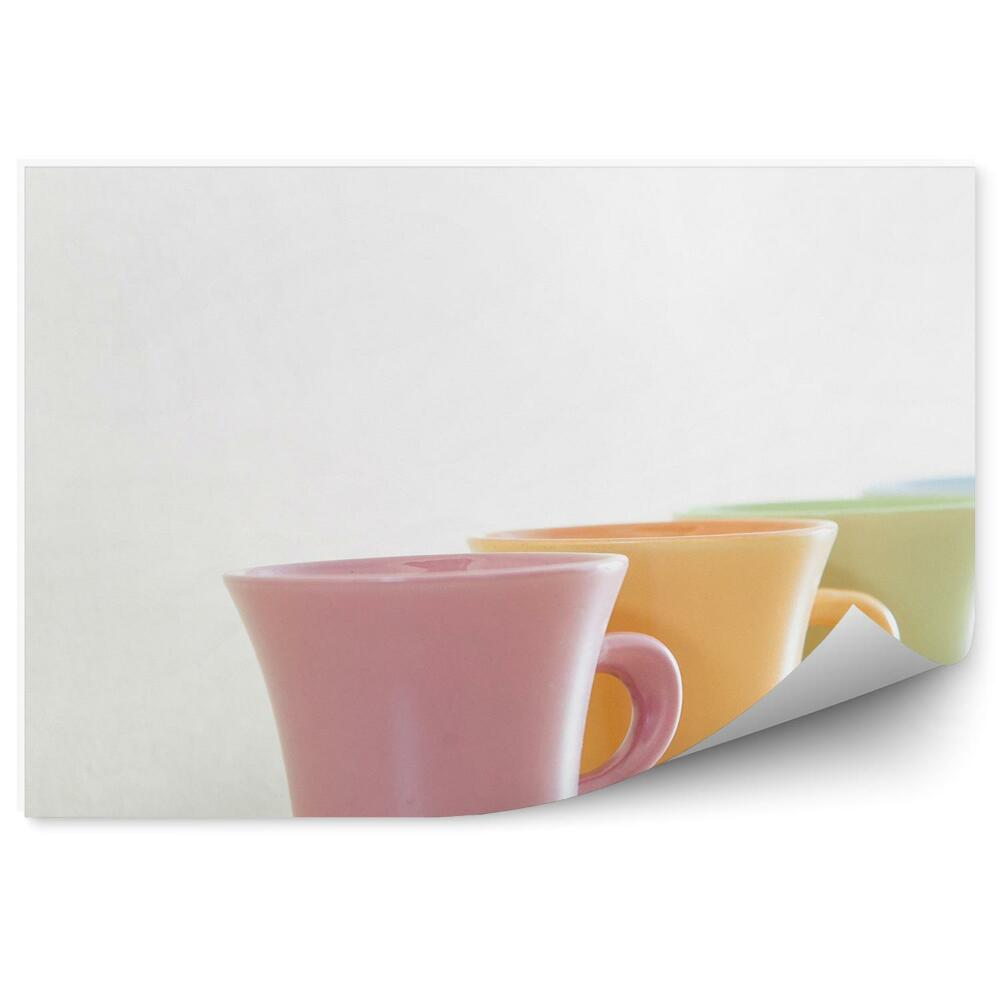 Fototapet pentru perete Cești colorate căni linie de fundal alb