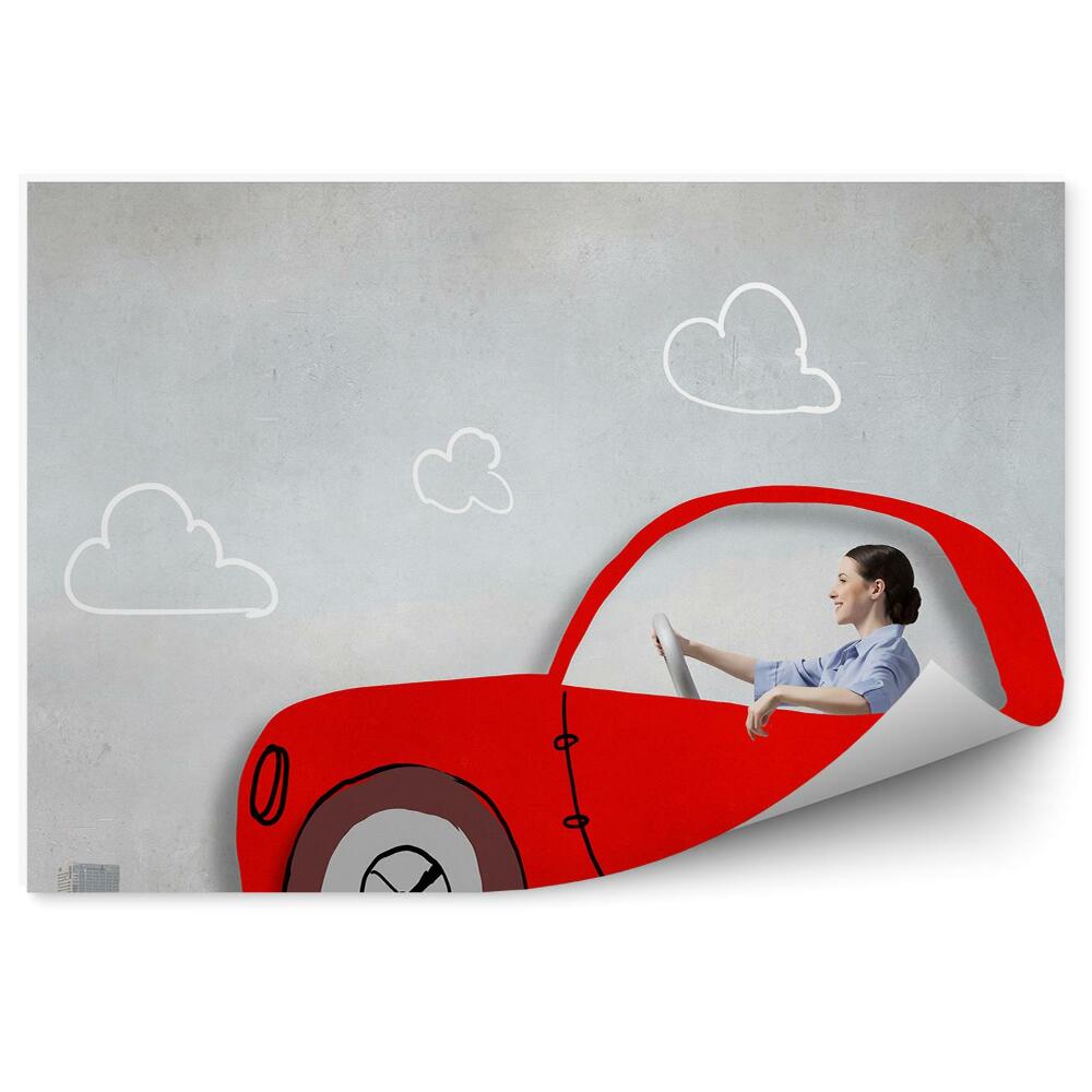 Fototapet pentru perete Oraș de femeie cu mașină roșie