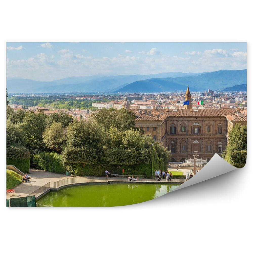 Fototapet vintage Palazzo Pitti Gradina Boboli Cladiri Natura Cer Nori Florenta