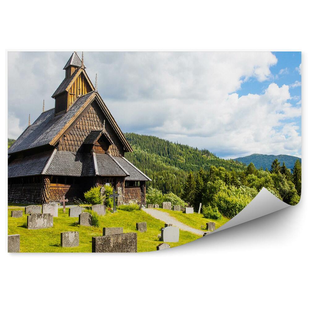 Fototapet Cimitir Norvegia clădire din lemn
