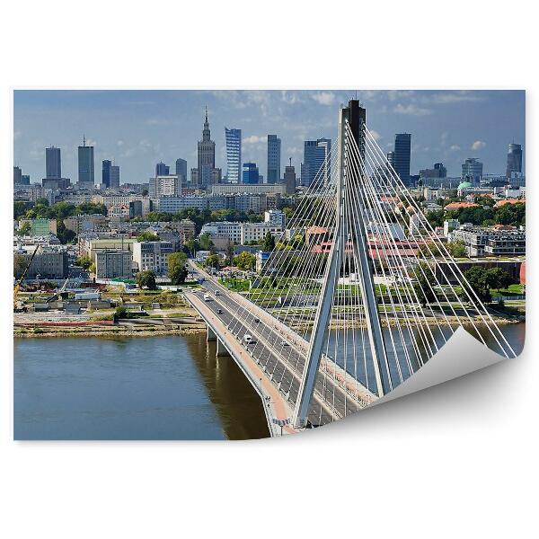 Fototapet perete Panorama A Podului Fluvial Varșovia Cer Nori Vistula
