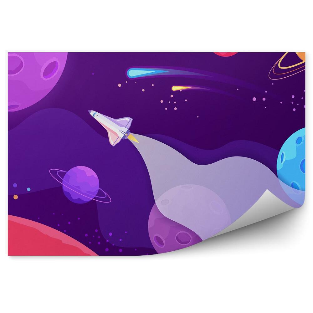 Fototapet vintage Rachetă spațială planeta cosmos violet