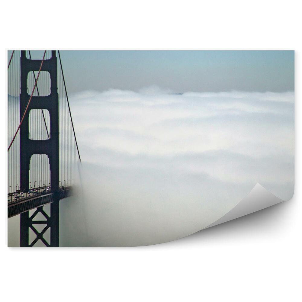 Fototapet vintage Ceață Podul Golden Gate Mașini Ocean Munții San Francisco