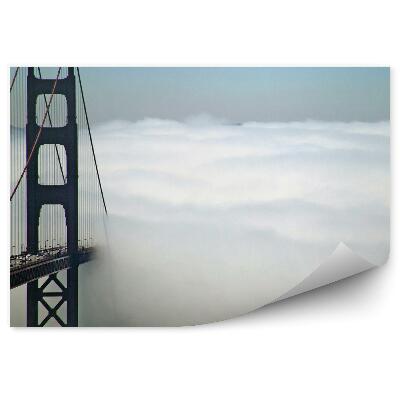 Fototapet vintage Ceață Podul Golden Gate Mașini Ocean Munții San Francisco