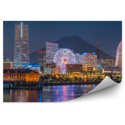 Decor fototapet Orizontul Orașului Yokohama Muntele Fuji Amurgul Luminează Noaptea