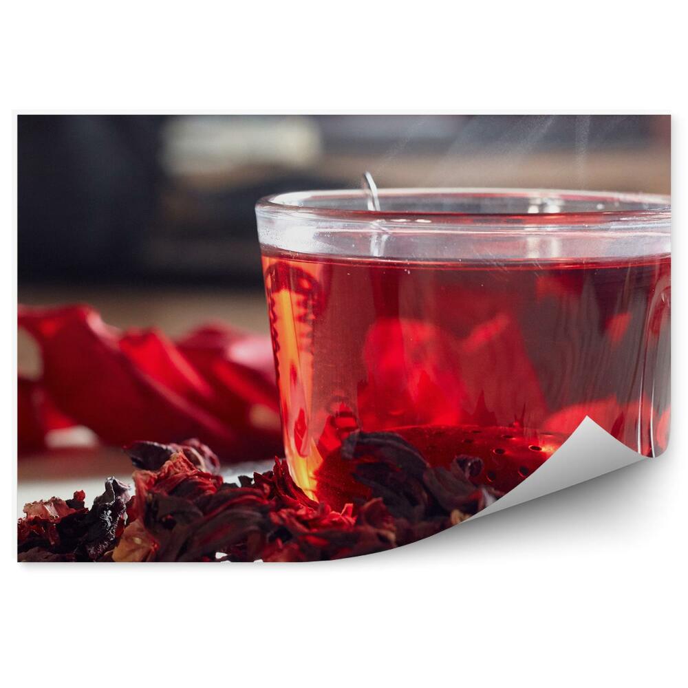 Decor fototapet Ceai de hibiscus, uscat, infuzor de ceașcă