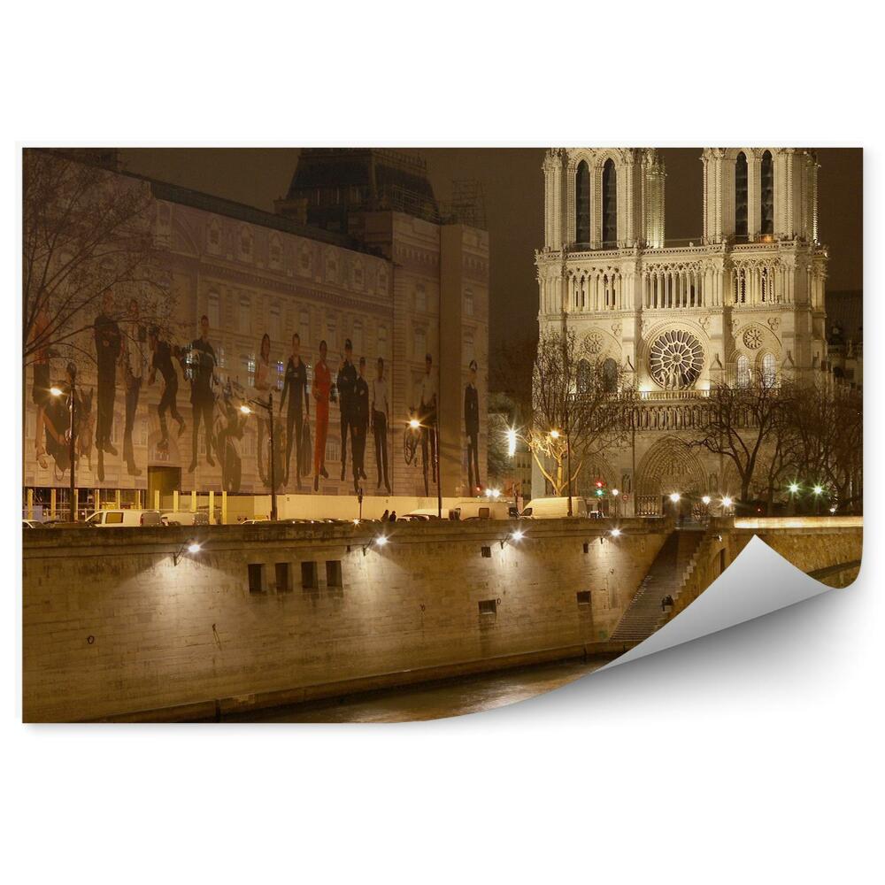 Fototapet vintage Notre Dame Podurile Râului Copaci Clădirea Paris