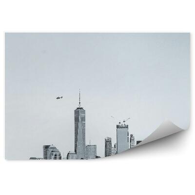 Decor fototapet Oraș zgârie-nori elicopter oraș alb-negru