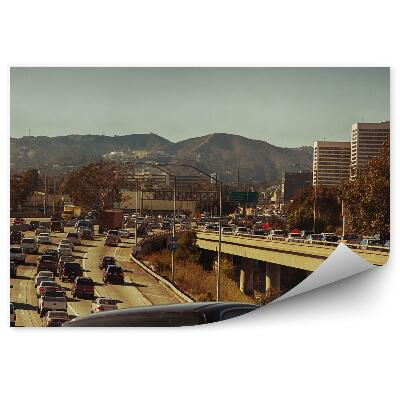 Decor fototapet Munți Zgârie-Nori Autostradă Mașini Los Angeles