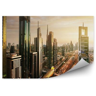 Fototapet vintage Zgârie-Nori Lumini Drumuri Mașini Apus De Soare