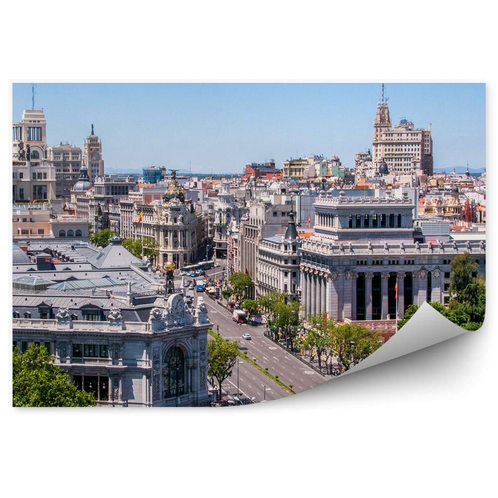 Fototapet pentru perete Panorama Cladiri Copaci Drum Masini Madrid