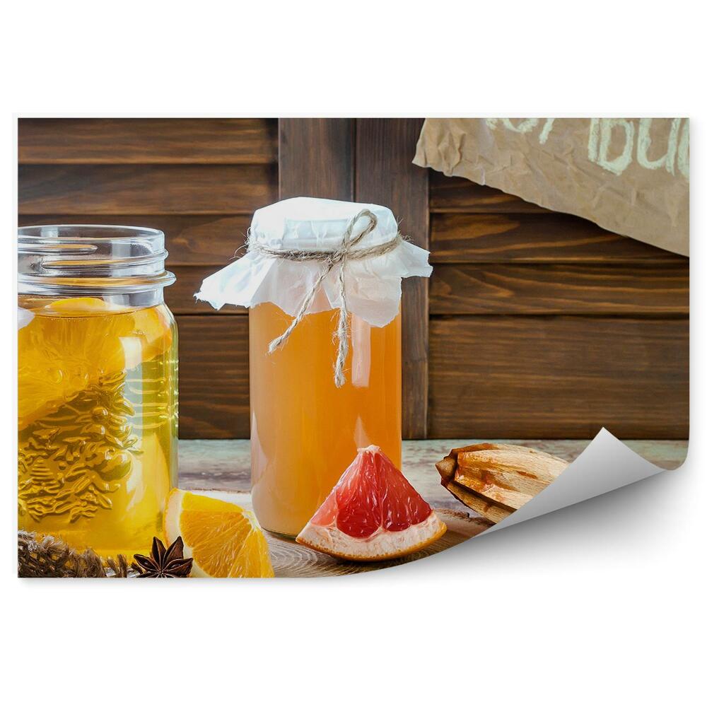 Fototapet vintage Borcan de portocale cu anason din lemn de ceai Kombucha