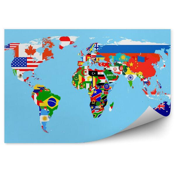 Fototapet pentru perete Harta Lumii Cu Steaguri