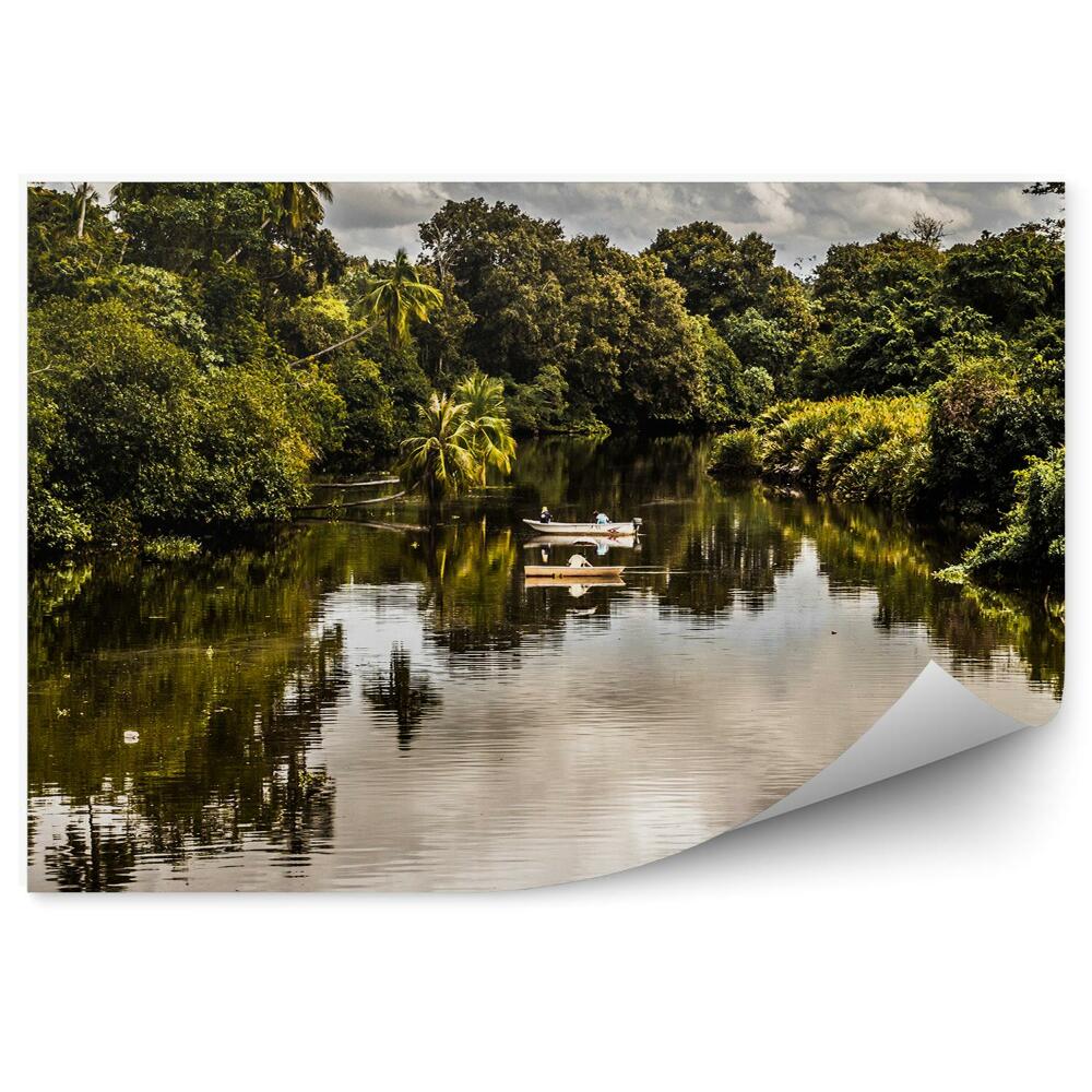 Fototapet Bărci De Pescuit Apă Râu Palmieri Verzi