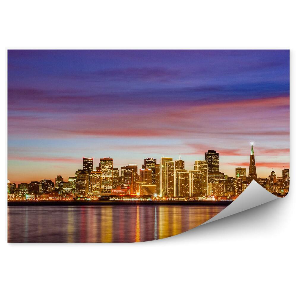 Fototapet Zgârie-Nori California Clădiri Lumini Ocean Apus De Soare