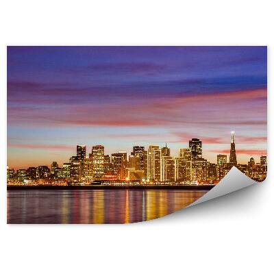 Fototapet Zgârie-Nori California Clădiri Lumini Ocean Apus De Soare