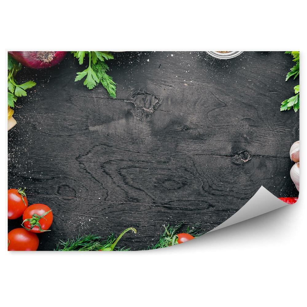 Fototapet perete Mâncare sănătoasă legume roșu verde condimente ulei de măsline