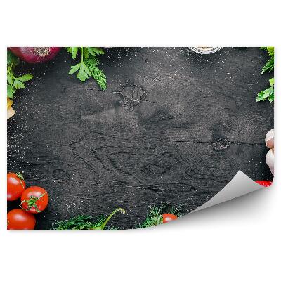 Fototapet perete Mâncare sănătoasă legume roșu verde condimente ulei de măsline