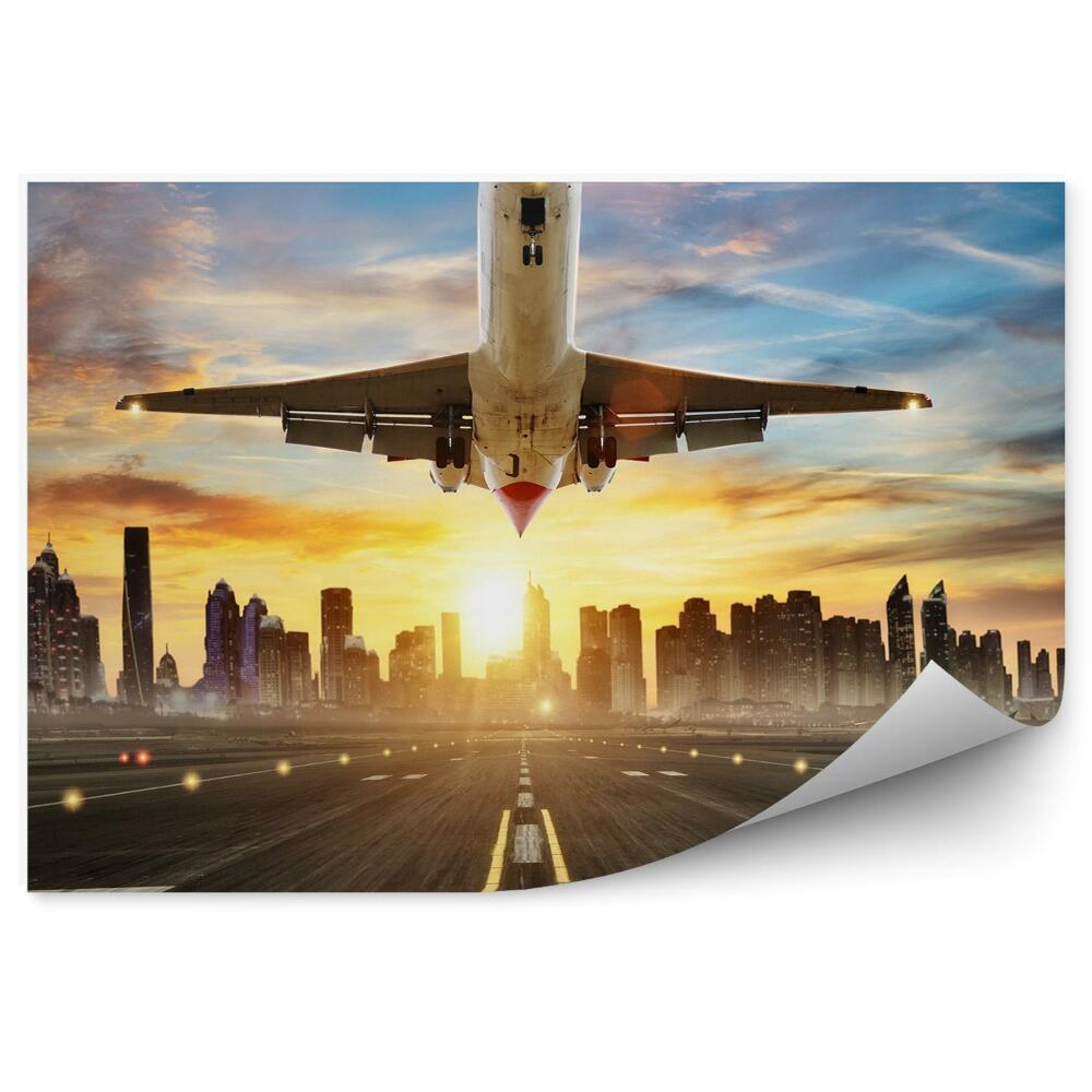 Fototapet pentru perete Aterizare avion călătorie oraș soare